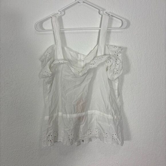 New Fat Face White Eyelet Cutout Button Front Tank Top Size US 10 - Picture 2 of 9